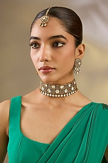 Two Tone Finish Kundan Polki & White Stone Choker Necklace Set