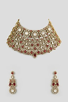 Two Tone Finish Kundan Polki & Red Stone Necklace Set