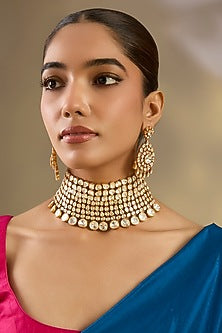 Gold Finish Moissanite Stone Choker Necklace Set