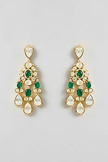 Gold Finish Moissanite Stone & Green Stone Long Necklace Set