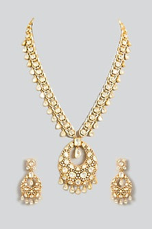 Gold Finish Moissanite Stone Long Necklace Set
