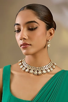 Gold Finish Moissanite Stone Necklace Set