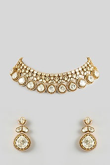 Gold Finish Moissanite Stone Necklace Set