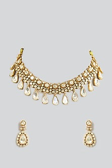 Gold Finish Moissanite Stone Necklace Set