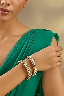 Two Tone Finish Kundan Polki Bangles (Set Of 2)