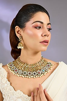 Gold Finish Multi-Colored Kundan Polki Jadau Necklace Set