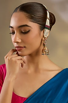 Gold Finish Multi-Colored Jadau Stone Dangler Earrings