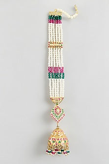 Gold Finish Multi-Colored Jadau Stone Dangler Earrings