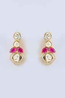 Gold Finish Red Moissanite Stone & Crystal Necklace Set