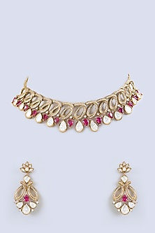 Two-Tone Finish Kundan Polki & Red Stone Necklace Set