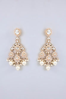 Gold Finish Moissanite & Pearl Drop Necklace Set