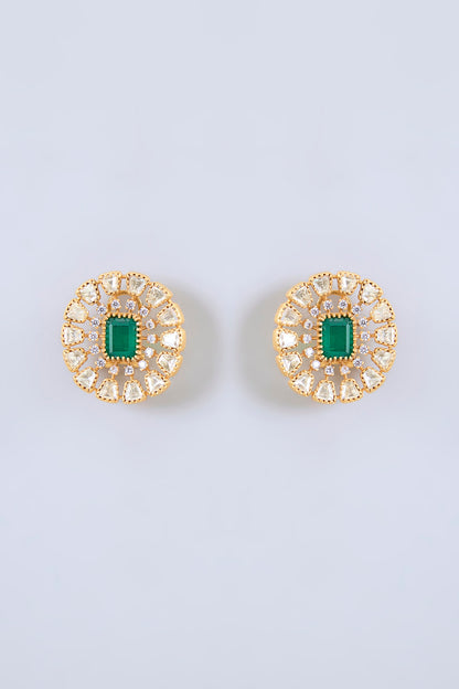 Gold Finish Moissanite & Green Stone Choker Necklace Set