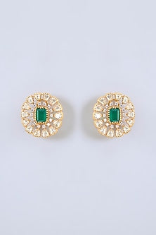 Gold Finish Moissanite & Green Stone Choker Necklace Set