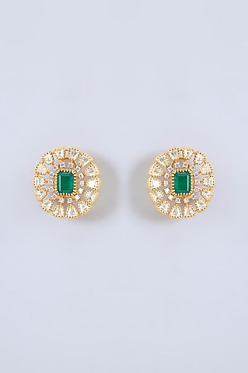 Gold Finish Moissanite & Green Stone Choker Necklace Set