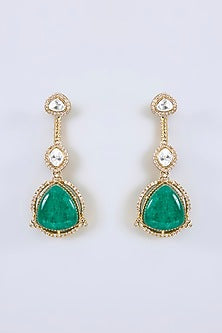 Two-Tone Finish Kundan Polki & Green Stone Layered Necklace Set