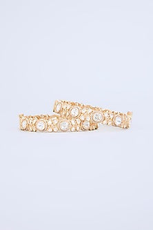 Gold Finish Kundan Polki Bangles (Set Of 2)