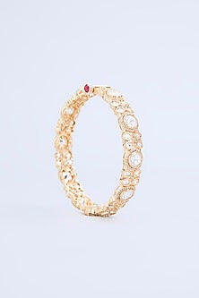 Gold Finish Kundan Polki Bangles (Set Of 2)