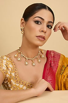 Gold Finish Moissanite Stone Necklace Set