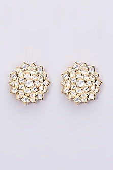 Gold Finish Kundan Polki Stud Earrings
