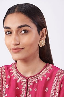 Gold Finish Kundan Polki Stud Earrings