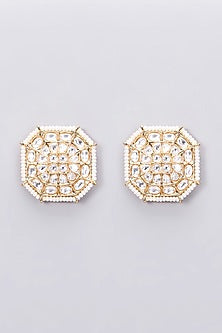 Gold Plated Kundan Polki Stud Earrings