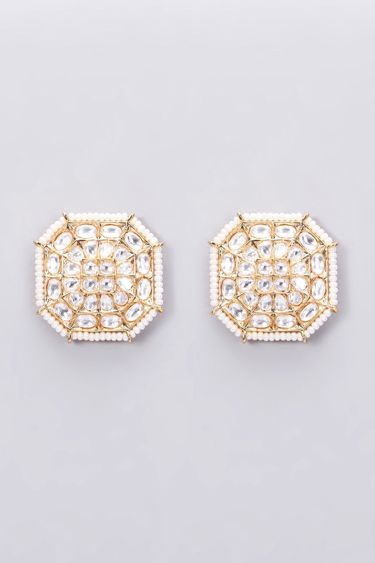 Gold Plated Kundan Polki Stud Earrings