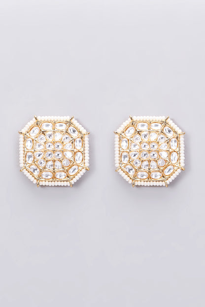 Gold Plated Kundan Polki Stud Earrings