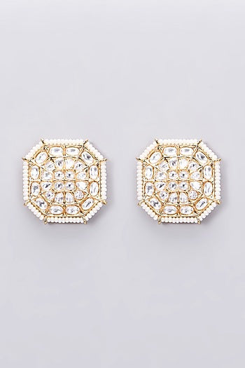 Gold Plated Kundan Polki Stud Earrings