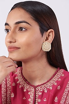 Gold Plated Kundan Polki Stud Earrings