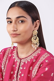Gold Finish Kundan Polki Chandbali Earrings