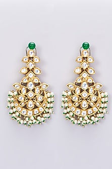 Gold Finish Kundan Polki & Pearl Chandbali Earrings