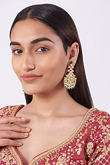 Gold Finish Kundan Polki & Pearl Chandbali Earrings