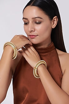 Gold Plated Kundan Polki Kadas (Set Of 2)