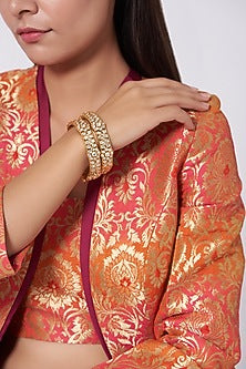 Gold Plated Kundan Polki Kadas (Set Of 2)