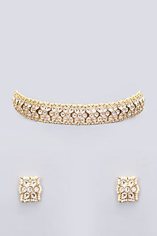 Gold Finish Kundan Polki Necklace Set