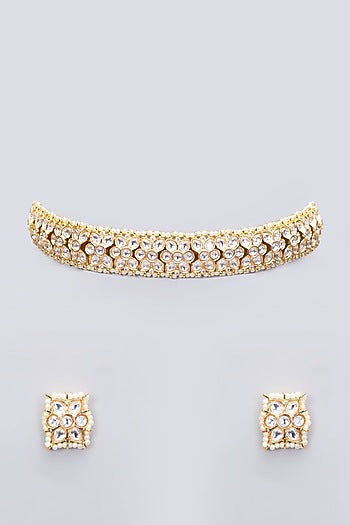 Gold Finish Kundan Polki Necklace Set