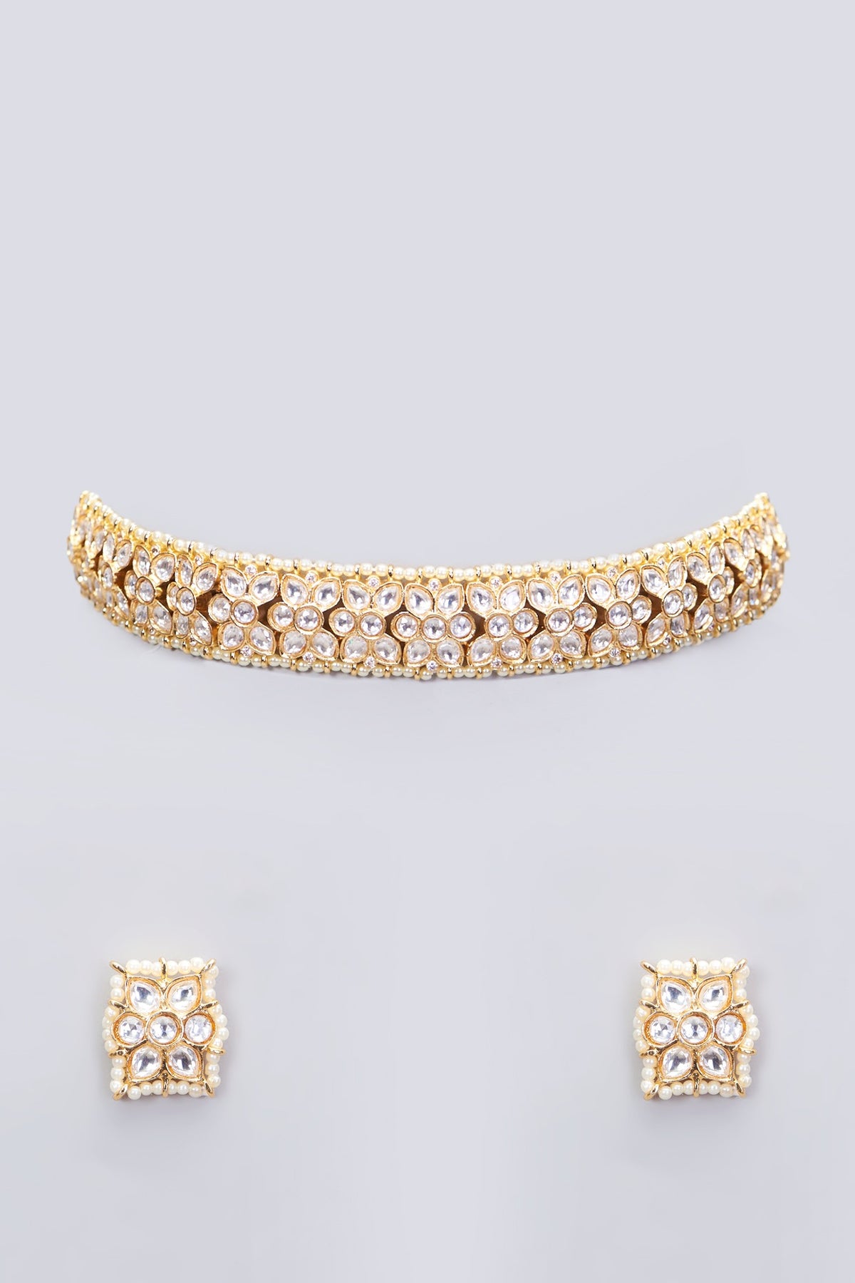 Gold Finish Kundan Polki Necklace Set