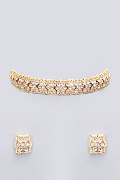 Gold Finish Kundan Polki Necklace Set