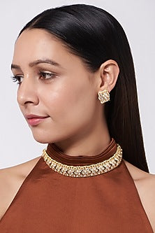 Gold Finish Kundan Polki Necklace Set