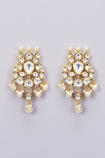 Gold Finish Kundan Polki & Pearl Necklace Set