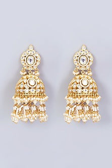 Gold Finish Pearl & Kundan Polki Necklace Set