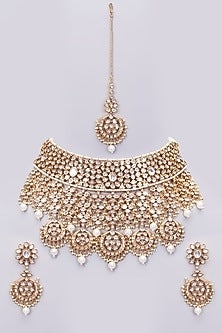 Gold Finish Kundan Polki & Pearl Necklace Set