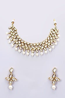 Gold Plated Kundan Polki & Pearl Necklace Set