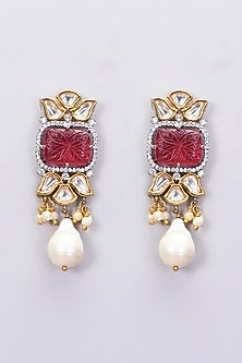 Gold Finish Choker Necklace Set With Ruby Stones