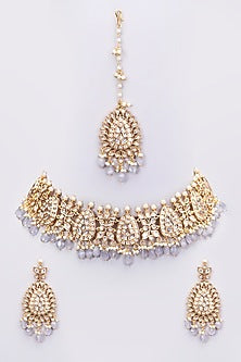 Gold Finish Kundan Polki Necklace Set