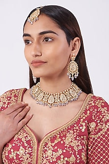 Gold Finish Kundan Polki Necklace Set