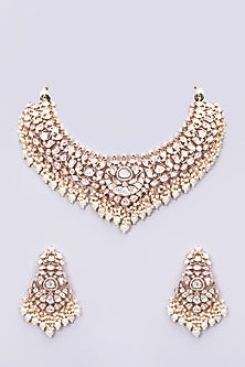Gold Plated Kundan Polki & Pearl Necklace Set