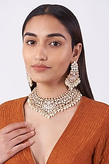 Gold Plated Kundan Polki & Pearl Necklace Set