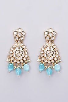 Gold Finish Kundan Polki & Blue Beaded Necklace Set