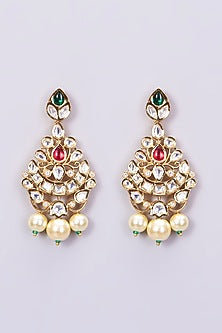 Gold Finish Red & Green Beaded Necklace Set